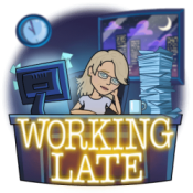 Bitmoji Jean Cogdell working late
