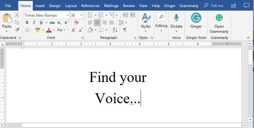 MS Word screen shot. Find your voice...