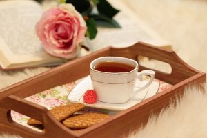 tea tray with rose and book tea tray with rose and book